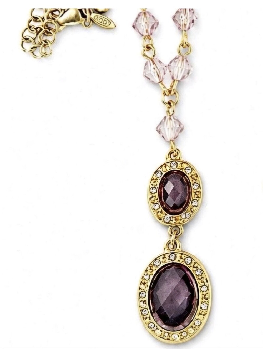 Vtg. Avon Purple Faceted Stone And Rhinestone Accented Drop Necklace 17" + 3"